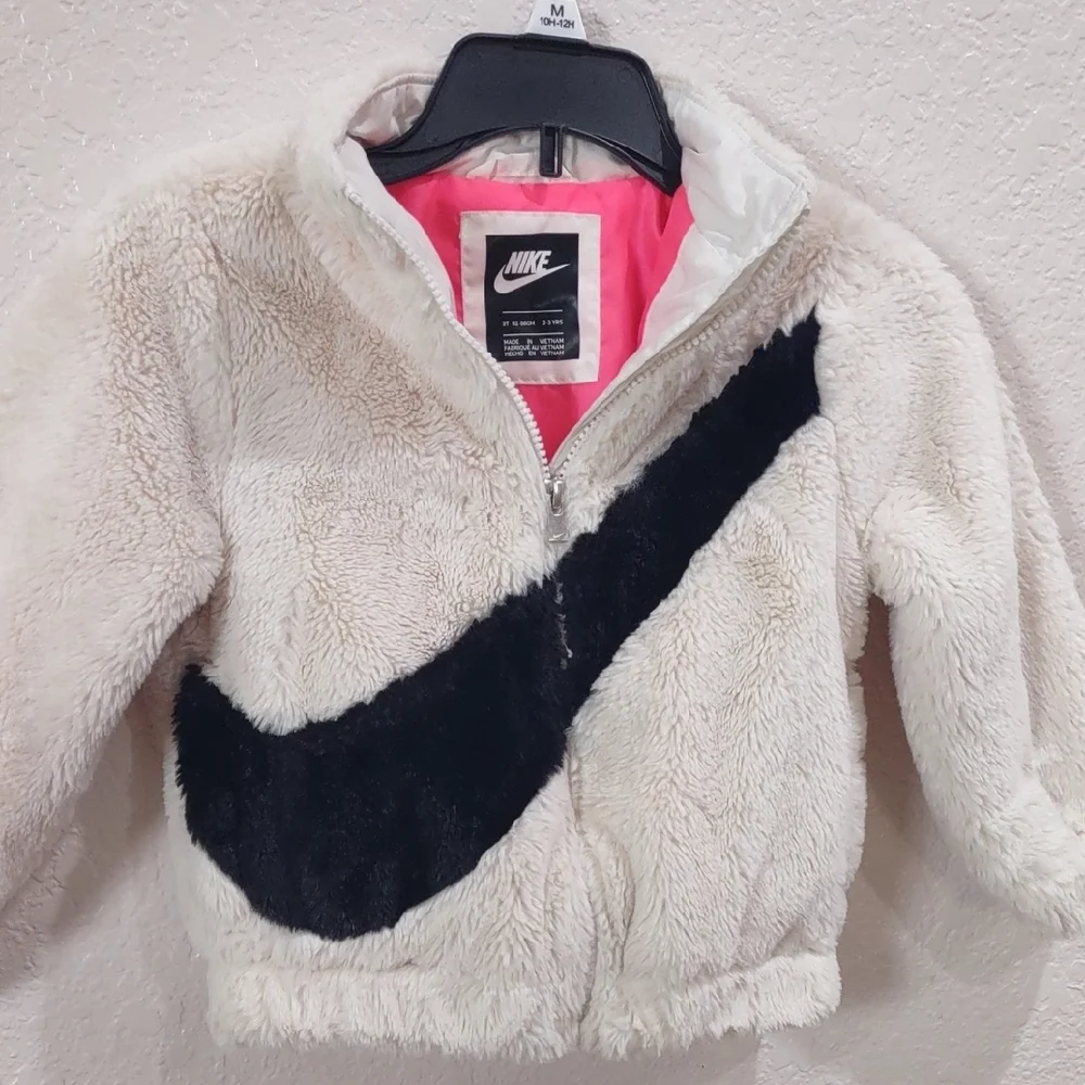 NIKE Cream and Black Fuzzy Jacket